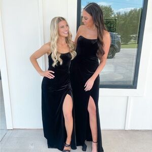 Floor length velvet strapless black dress!!